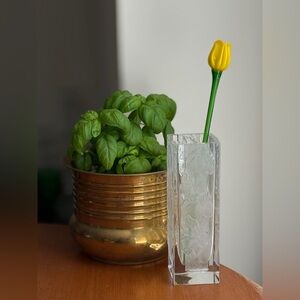 Vintage Frosted Crystal Iris Glass Vase Mid Century Modern Decor Heirloom Gift